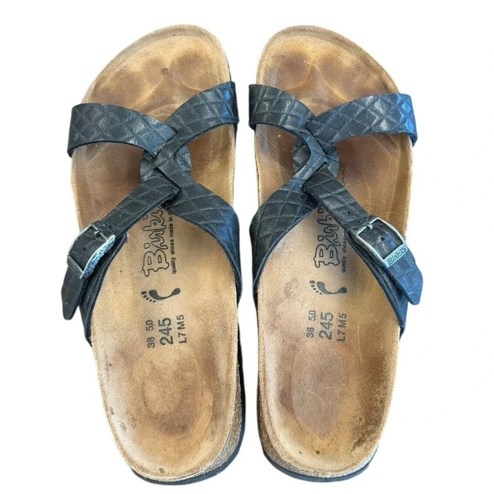 Birkenstock Birki's Womens Black Quilted Buckle Slide Sandals Size 38 L7 M5